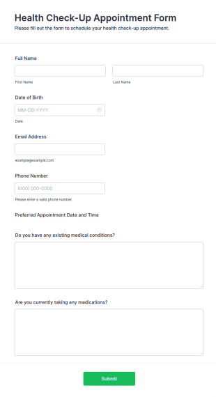 Health Check Up Appointment Form Template