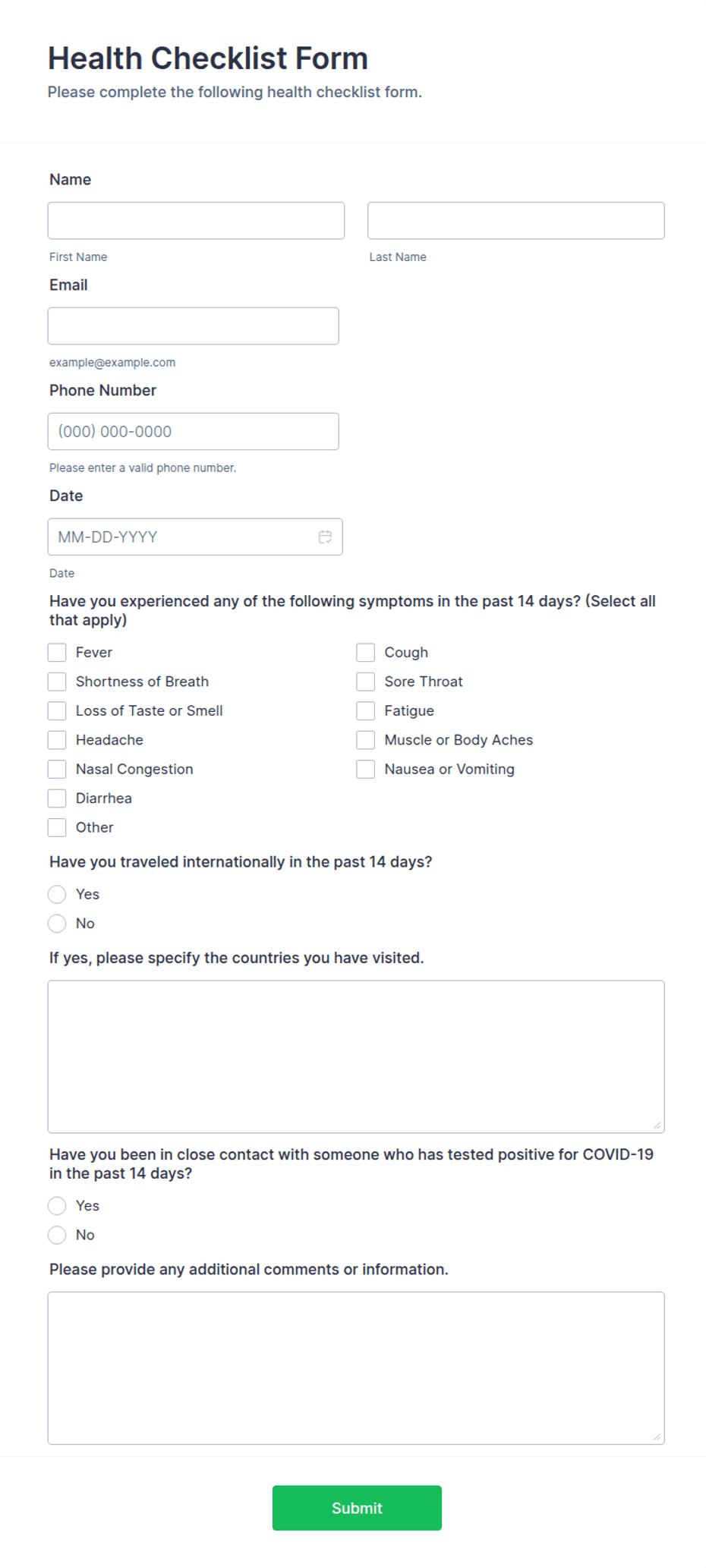 Health Checklist Form Template | Jotform