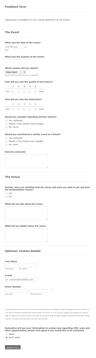 Health Clinic Lecture Feedback Form Template