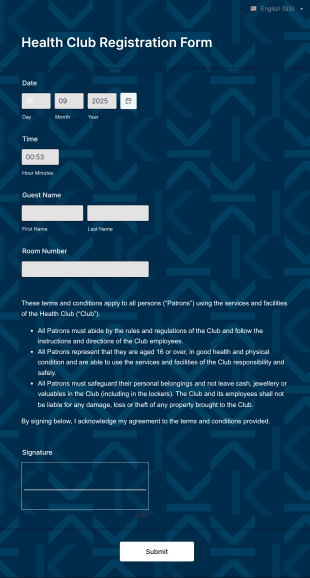 Health Club Registration Form Template