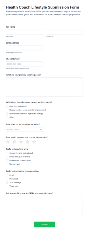 Health Coach Lifestyle Submission Form Template