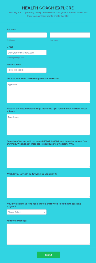 Health Coaching Questionnaire Form Template
