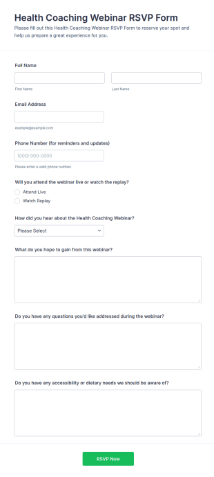 Health Coaching Webinar RSVP Form Template