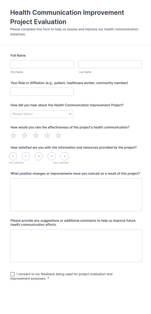 Health Communication Improvement Project Evaluation Form Template