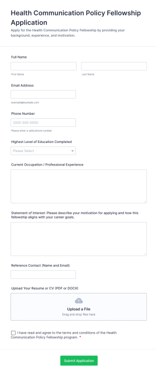 Health Communication Policy Fellowship Application Form Template