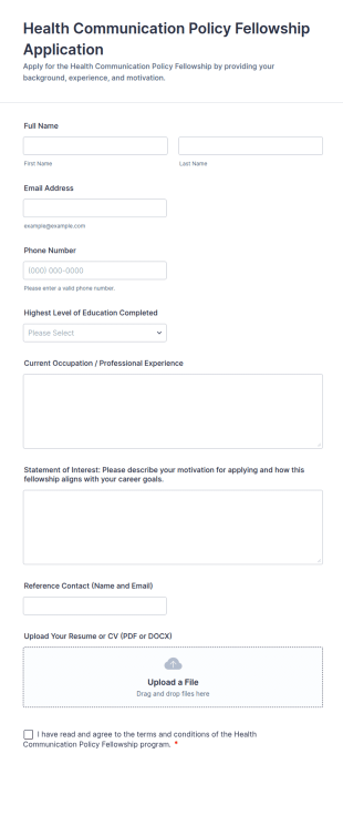 Health Communication Policy Fellowship Application Form Template