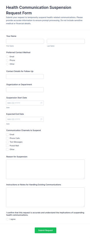 Health Communication Suspension Request Form Template
