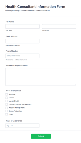 Health Consultant Information Form Template