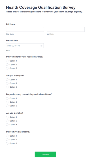 Health Coverage Qualification Survey Form Template
