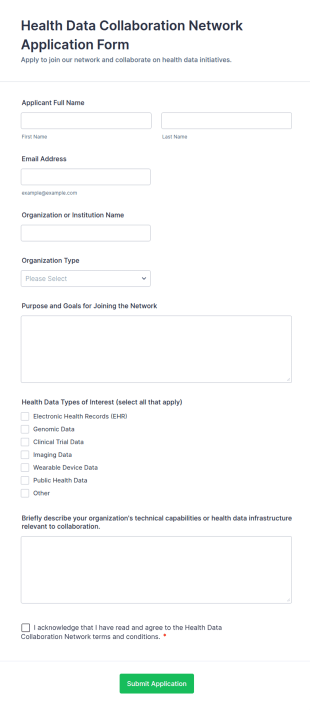Health Data Collaboration Network Application Form Template