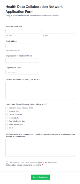 Health Data Collaboration Network Application Form Form Template