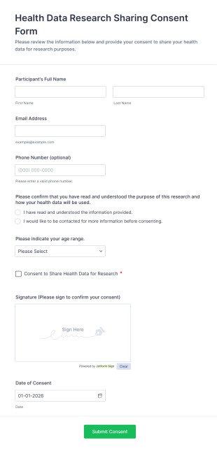 Health Data Research Sharing Consent Form Template