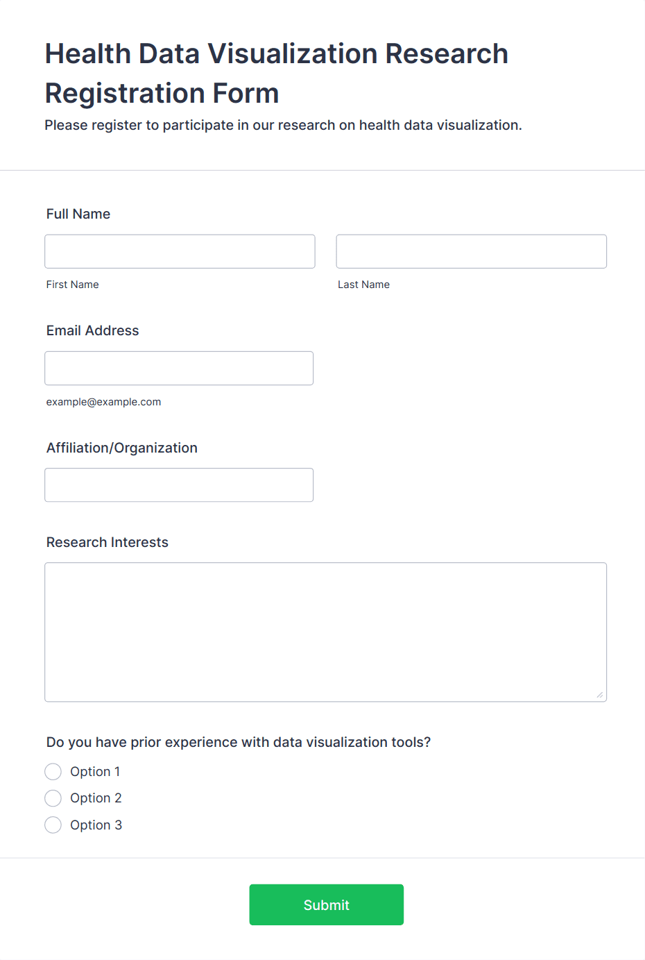 Health Data Visualization Research Registration Form Template | Jotform