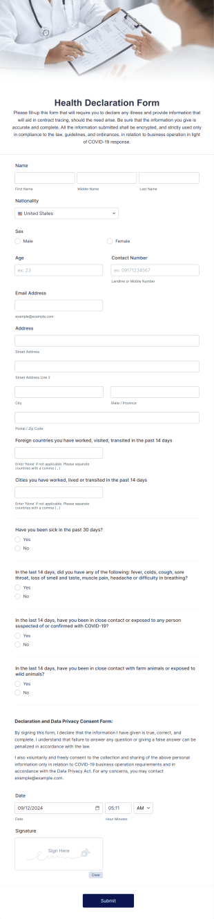 Health Declaration Form Template