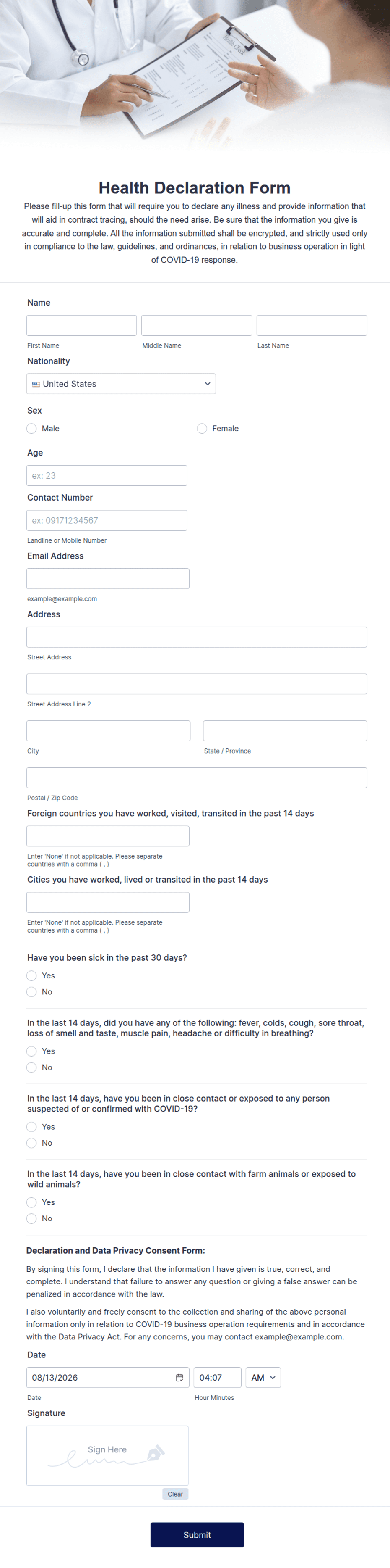 Health Forms Overview Health Declaration Form Template | Jotform