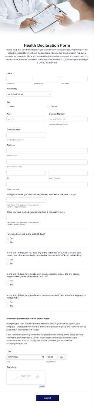 Health Declaration Form Template | Jotform