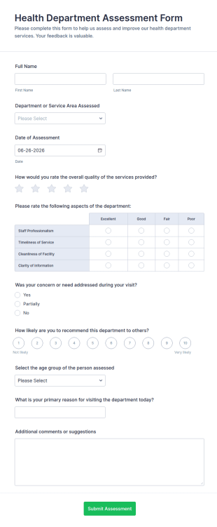 Health Department Assessment Form Template