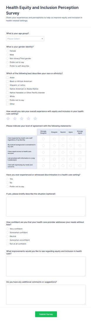 Health Equity And Inclusion Perception Survey Form Template