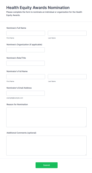 Health Equity Awards Nomination Form Template