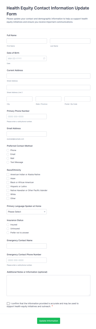 Health Equity Contact Information Update Form Template