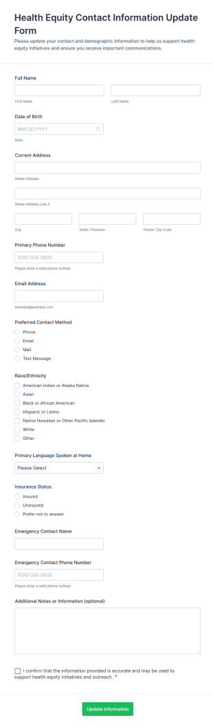 Health Equity Contact Information Update Form Template