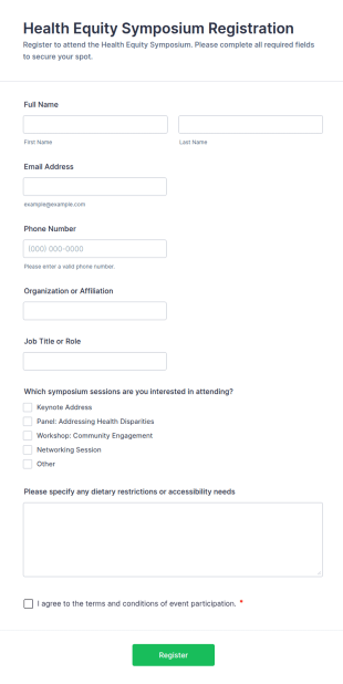 Health Equity Symposium Registration Form Template