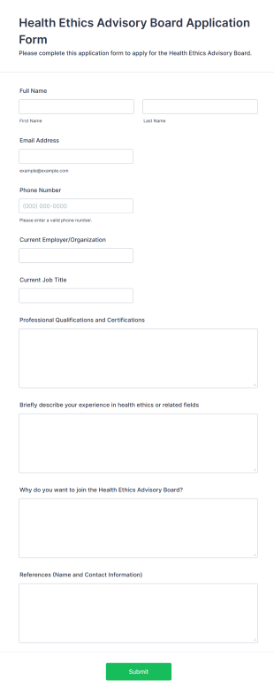 Health Ethics Advisory Board Application Form Form Template