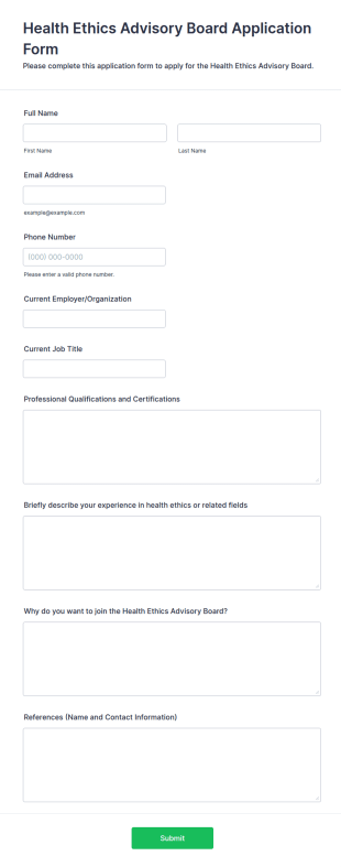Health Ethics Advisory Board Application Form Template