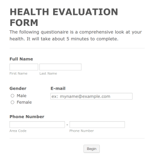 Health Evaluation Form Template