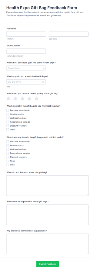 Health Expo Gift Bag Feedback Form Template