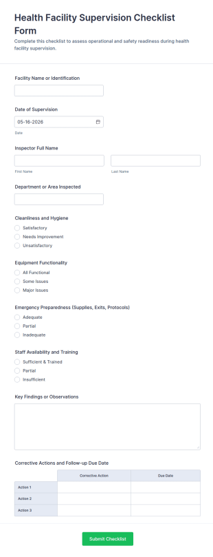 Health Facility Supervision Checklist Form Template