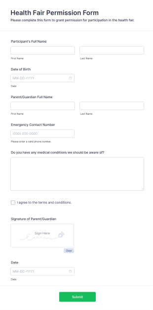 Health Fair Permission Form Template