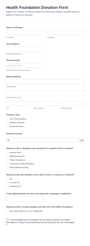 Health Foundation Donation Form Template