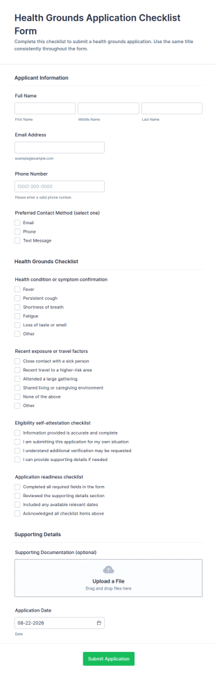 Health Grounds Application Checklist Form Template