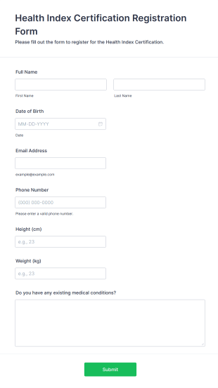 Health Index Certification Registration Form Template
