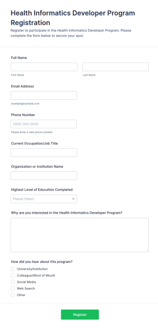 Health Informatics Developer Program Registration Form Template