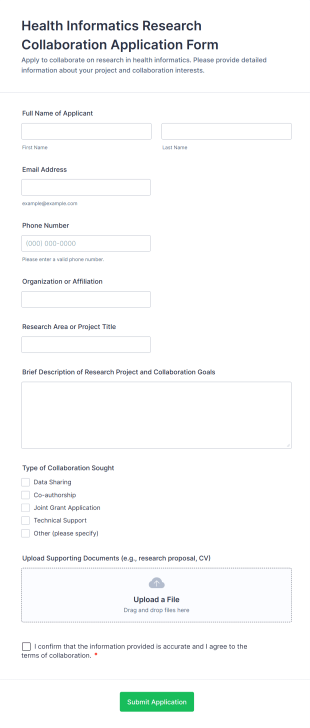 Health Informatics Research Collaboration Application Form Form Template