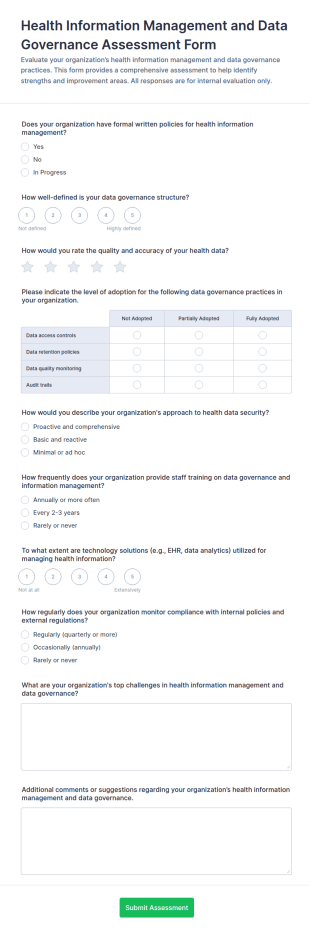 Health Information Management And Data Governance Assessment Form Template