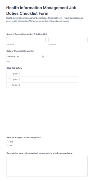 Health Information Management Job Duties Checklist Form Template