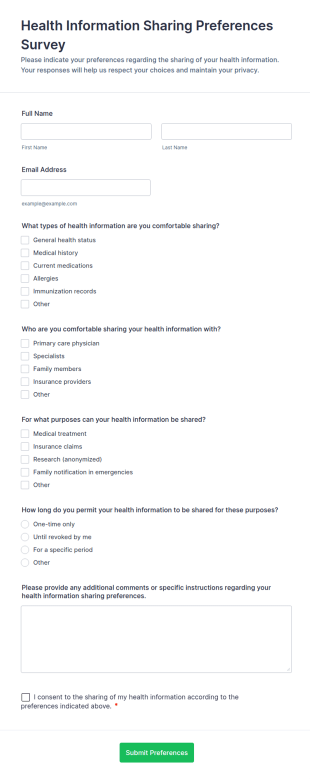 Health Information Sharing Preferences Survey Form Template