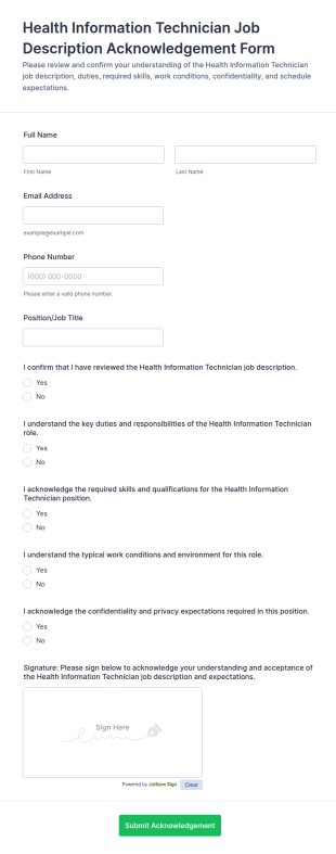 Health Information Technician Job Description Acknowledgement Form Template