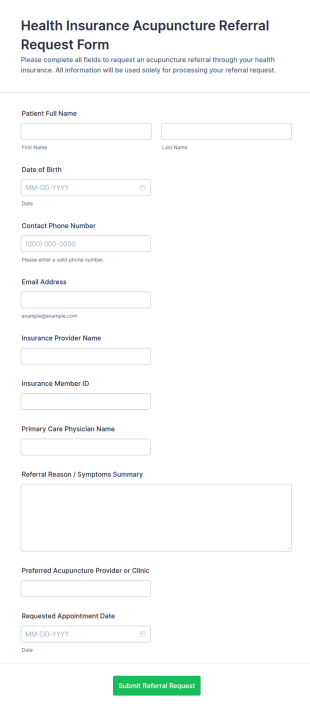 Health Insurance Acupuncture Referral Request Form Template