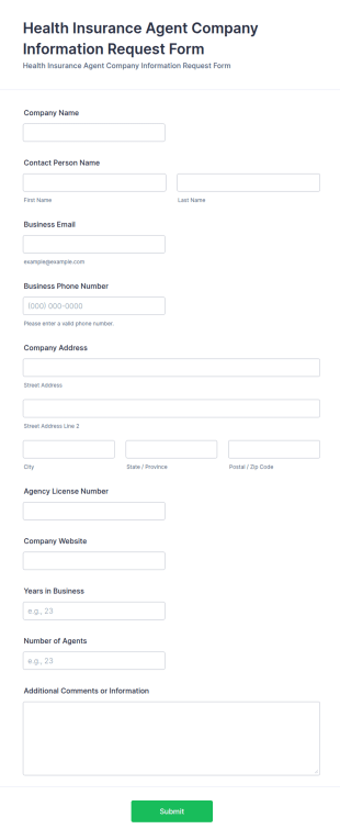Health Insurance Agent Company Information Request Form Template