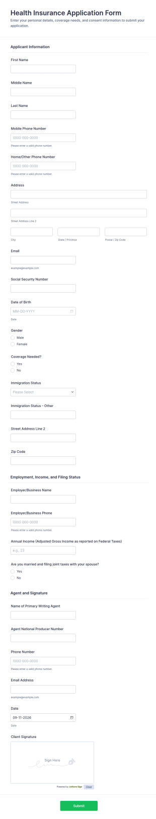 Health Insurance Application Form Template