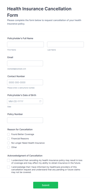 Health Insurance Cancellation Form Template