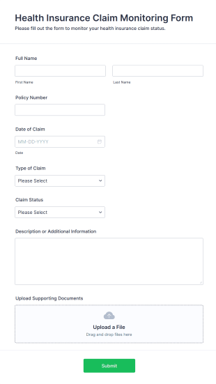 Health Insurance Claim Monitoring Form Form Template