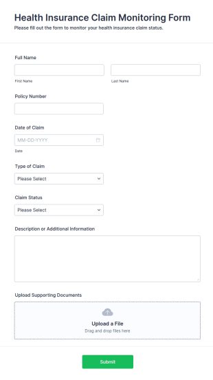 Health Insurance Claim Monitoring Form Template