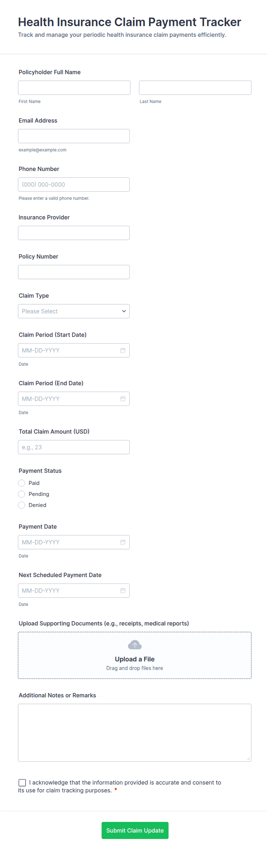 Health Insurance Claim Payment Tracker Form Template | Jotform