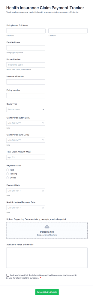 Health Insurance Claim Payment Tracker Form Template