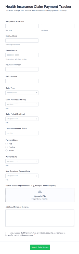 Health Insurance Claim Payment Tracker Form Template